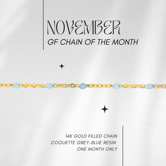 NOVEMBER ONLY 🩶Blue-Grey Coquette🩵 Resin chain of the month in 14k GF // RESERVATION  for IN-PERSON Permanent Jewelry