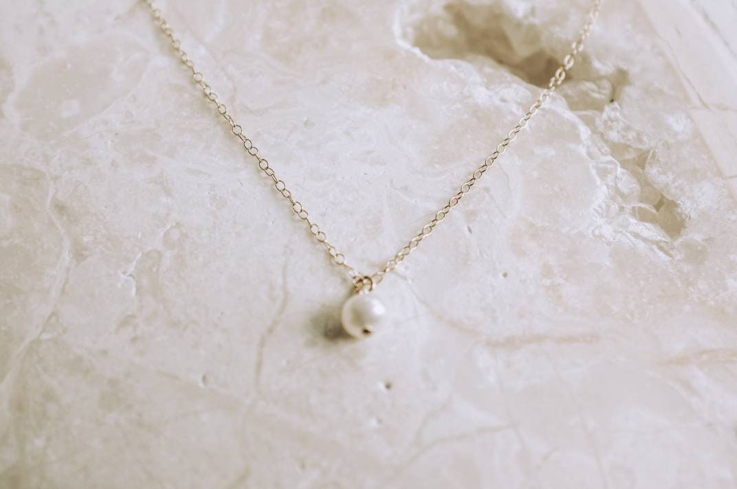 Brighter Days Collection Mini Pearl Charm Necklace // 14k GF or Sterling