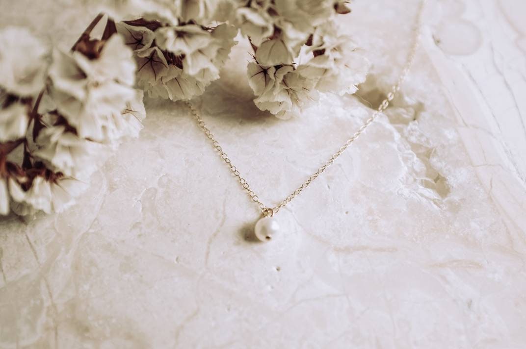 Brighter Days Collection Mini Pearl Charm Necklace // 14k GF or Sterling